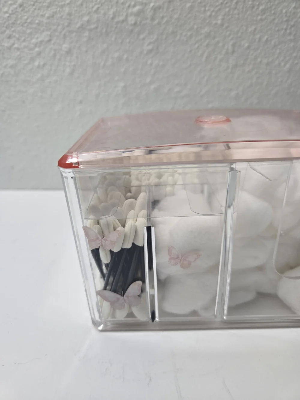 Clear Acrylic Cosmetic Organizer with Pink Lid  Multi-Compartment Storage Plasti